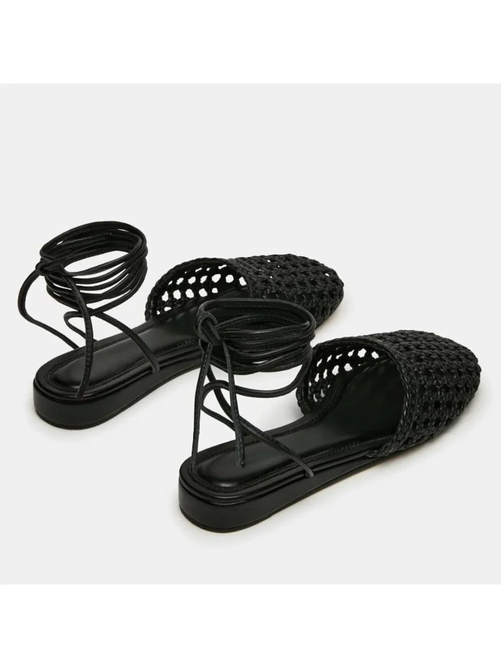 Women's Wedges Black Ballet Flats Lace Up Closed Square Toe Summer Dressy Sandal